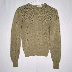 Ardee Vtg Sweater Women Medium Crochet Peter Pan Collar Feminine Cottagecore